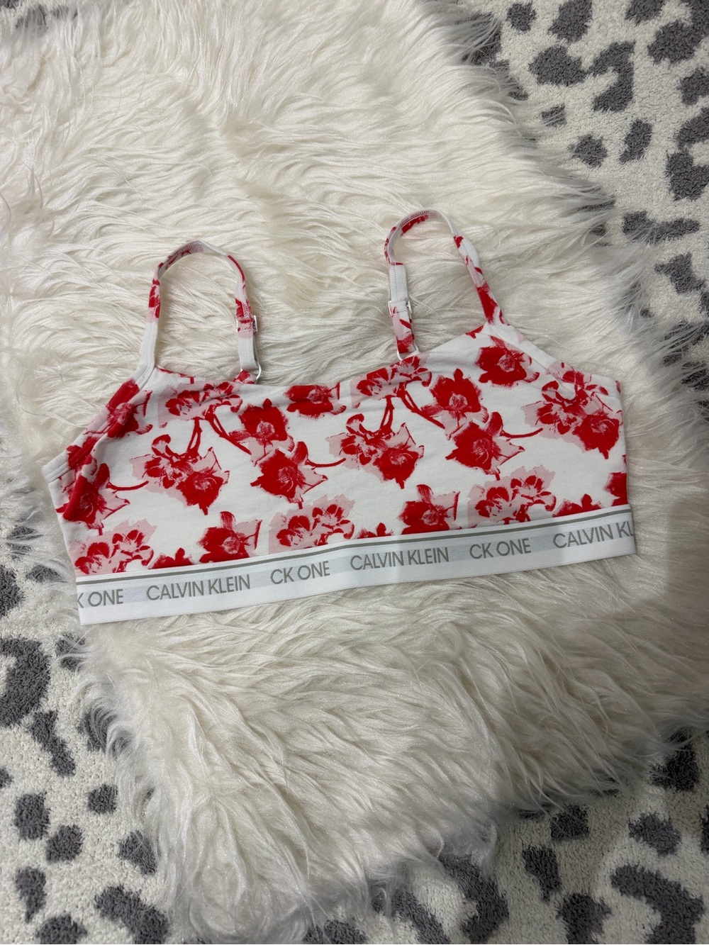 Calvin Klein White Bralette with Red Floral Print